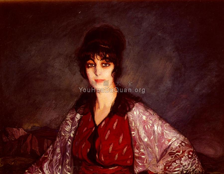 Picture of Lola with a Dress of White Flowers - 伊格纳西奥·朱洛阿加·y·萨瓦莱塔